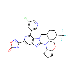 O=c1[nH]c(-c2cc3nc(N4CCO[C@H]5CCC[C@@H]54)n(C[C@H]4CC[C@H](C(F)(F)F)CC4)c3c(-c3cncc(Cl)c3)n2)no1 ZINC001772631324