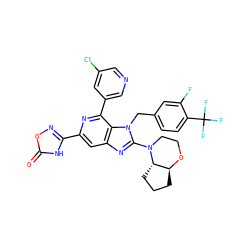 O=c1[nH]c(-c2cc3nc(N4CCO[C@H]5CCC[C@@H]54)n(Cc4ccc(C(F)(F)F)c(F)c4)c3c(-c3cncc(Cl)c3)n2)no1 ZINC000219371706