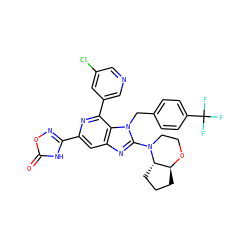 O=c1[nH]c(-c2cc3nc(N4CCO[C@H]5CCC[C@@H]54)n(Cc4ccc(C(F)(F)F)cc4)c3c(-c3cncc(Cl)c3)n2)no1 ZINC000219363072