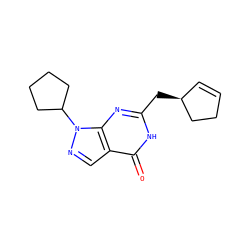 O=c1[nH]c(C[C@H]2C=CCC2)nc2c1cnn2C1CCCC1 ZINC000146939477