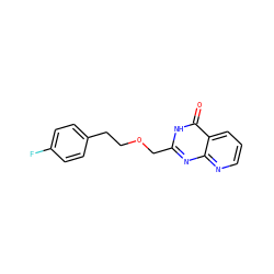 O=c1[nH]c(COCCc2ccc(F)cc2)nc2ncccc12 ZINC000058591898