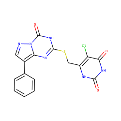 O=c1[nH]c(CSc2nc3c(-c4ccccc4)cnn3c(=O)[nH]2)c(Cl)c(=O)[nH]1 ZINC000103288861