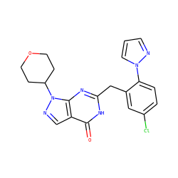 O=c1[nH]c(Cc2cc(Cl)ccc2-n2cccn2)nc2c1cnn2C1CCOCC1 ZINC000169699899