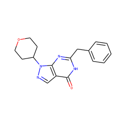 O=c1[nH]c(Cc2ccccc2)nc2c1cnn2C1CCOCC1 ZINC000095572285