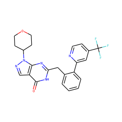 O=c1[nH]c(Cc2ccccc2-c2cc(C(F)(F)F)ccn2)nc2c1cnn2C1CCOCC1 ZINC000169699887