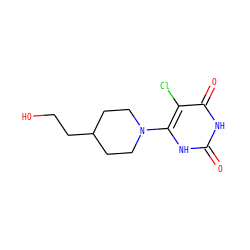 O=c1[nH]c(N2CCC(CCO)CC2)c(Cl)c(=O)[nH]1 ZINC000014972702