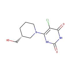 O=c1[nH]c(N2CCC[C@@H](CO)C2)c(Cl)c(=O)[nH]1 ZINC000014972691