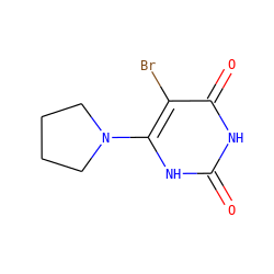 O=c1[nH]c(N2CCCC2)c(Br)c(=O)[nH]1 ZINC000014972621