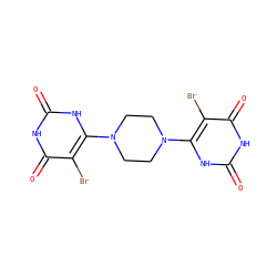 O=c1[nH]c(N2CCN(c3[nH]c(=O)[nH]c(=O)c3Br)CC2)c(Br)c(=O)[nH]1 ZINC000014972707