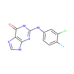 O=c1[nH]c(Nc2ccc(F)c(Cl)c2)nc2[nH]cnc12 ZINC000005542904