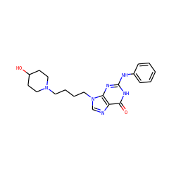 O=c1[nH]c(Nc2ccccc2)nc2c1ncn2CCCCN1CCC(O)CC1 ZINC000013644928