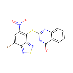 O=c1[nH]c(Sc2c([N+](=O)[O-])cc(Br)c3nsnc23)nc2ccccc12 ZINC000016525164