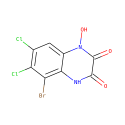 O=c1[nH]c2c(Br)c(Cl)c(Cl)cc2n(O)c1=O ZINC000100917690