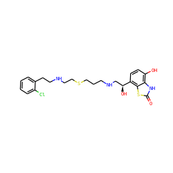 O=c1[nH]c2c(O)ccc([C@@H](O)CNCCCSCCNCCc3ccccc3Cl)c2s1 ZINC000034946452
