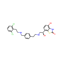 O=c1[nH]c2c(O)ccc([C@@H](O)CNCCc3ccc(CNCCc4c(Cl)cccc4Cl)cc3)c2s1 ZINC000082151650