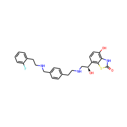 O=c1[nH]c2c(O)ccc([C@@H](O)CNCCc3ccc(CNCCc4ccccc4F)cc3)c2s1 ZINC000082153793