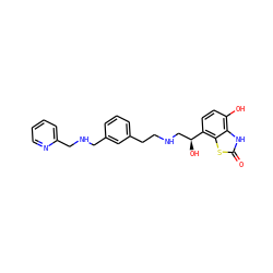 O=c1[nH]c2c(O)ccc([C@@H](O)CNCCc3cccc(CNCc4ccccn4)c3)c2s1 ZINC000073385966