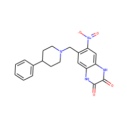 O=c1[nH]c2cc(CN3CCC(c4ccccc4)CC3)c([N+](=O)[O-])cc2[nH]c1=O ZINC000027762782