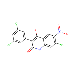 O=c1[nH]c2cc(Cl)c([N+](=O)[O-])cc2c(O)c1-c1cc(Cl)cc(Cl)c1 ZINC000036185268