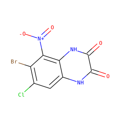 O=c1[nH]c2cc(Cl)c(Br)c([N+](=O)[O-])c2[nH]c1=O ZINC000013743956