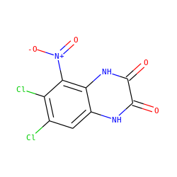 O=c1[nH]c2cc(Cl)c(Cl)c([N+](=O)[O-])c2[nH]c1=O ZINC000001483505