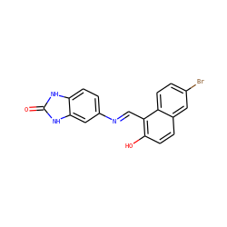 O=c1[nH]c2ccc(/N=C/c3c(O)ccc4cc(Br)ccc34)cc2[nH]1 ZINC000016384183