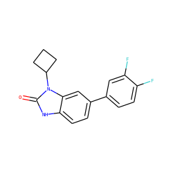 O=c1[nH]c2ccc(-c3ccc(F)c(F)c3)cc2n1C1CCC1 ZINC000028463710