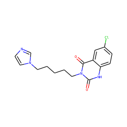 O=c1[nH]c2ccc(Cl)cc2c(=O)n1CCCCCn1ccnc1 ZINC000026380890