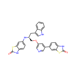 O=c1[nH]c2ccc(N[C@H](COc3cncc(-c4ccc5[nH]c(=O)sc5c4)c3)Cc3c[nH]c4ccccc34)cc2s1 ZINC000034803793