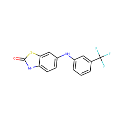 O=c1[nH]c2ccc(Nc3cccc(C(F)(F)F)c3)cc2s1 ZINC000169353123
