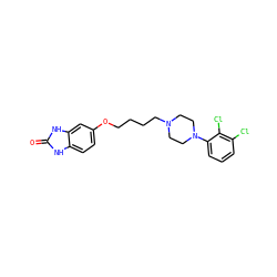 O=c1[nH]c2ccc(OCCCCN3CCN(c4cccc(Cl)c4Cl)CC3)cc2[nH]1 ZINC000095556802