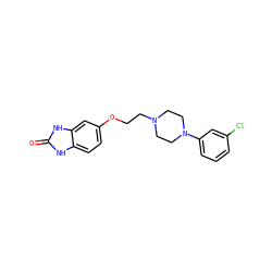 O=c1[nH]c2ccc(OCCN3CCN(c4cccc(Cl)c4)CC3)cc2[nH]1 ZINC000098083179