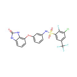 O=c1[nH]c2cccc(Oc3cccc(NS(=O)(=O)c4cc(C(F)(F)F)cc(Cl)c4F)c3)c2[nH]1 ZINC000045368074