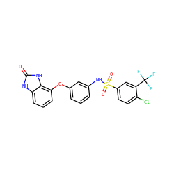 O=c1[nH]c2cccc(Oc3cccc(NS(=O)(=O)c4ccc(Cl)c(C(F)(F)F)c4)c3)c2[nH]1 ZINC000045365457