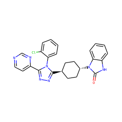 O=c1[nH]c2ccccc2n1[C@H]1CC[C@H](c2nnc(-c3ccncn3)n2-c2ccccc2Cl)CC1 ZINC001772627962