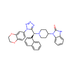 O=c1[nH]c2ccccc2n1C1CCN([C@@H](c2cccc3ccccc23)c2nnnn2-c2ccc3c(c2)OCCO3)CC1 ZINC000072135754