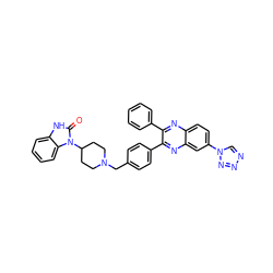 O=c1[nH]c2ccccc2n1C1CCN(Cc2ccc(-c3nc4cc(-n5cnnn5)ccc4nc3-c3ccccc3)cc2)CC1 ZINC000049708820