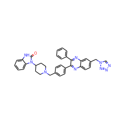 O=c1[nH]c2ccccc2n1C1CCN(Cc2ccc(-c3nc4ccc(Cn5cnnn5)cc4nc3-c3ccccc3)cc2)CC1 ZINC000049723090