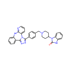 O=c1[nH]c2ccccc2n1C1CCN(Cc2ccc(-c3nnc4n3-c3cccnc3Nc3ccccc3-4)cc2)CC1 ZINC000096173955