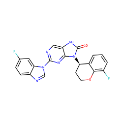 O=c1[nH]c2cnc(-n3cnc4ccc(F)cc43)nc2n1[C@@H]1CCOc2c(F)cccc21 ZINC000049090010