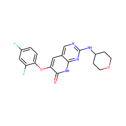 O=c1[nH]c2nc(NC3CCOCC3)ncc2cc1Oc1ccc(F)cc1F ZINC000071319113