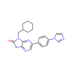 O=c1[nH]c2ncc(-c3ccc(-n4ccnc4)cc3)nc2n1CC1CCCCC1 ZINC000082157489