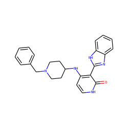 O=c1[nH]ccc(NC2CCN(Cc3ccccc3)CC2)c1-c1nc2ccccc2[nH]1 ZINC000653720573