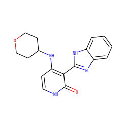 O=c1[nH]ccc(NC2CCOCC2)c1-c1nc2ccccc2[nH]1 ZINC000653718793