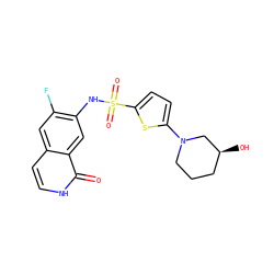 O=c1[nH]ccc2cc(F)c(NS(=O)(=O)c3ccc(N4CCC[C@H](O)C4)s3)cc12 ZINC001772578028