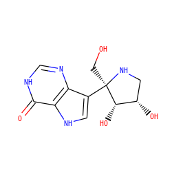 O=c1[nH]cnc2c([C@@]3(CO)NC[C@H](O)[C@@H]3O)c[nH]c12 ZINC000062178720