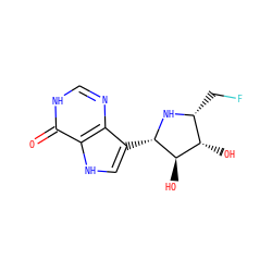 O=c1[nH]cnc2c([C@@H]3N[C@H](CF)[C@H](O)[C@H]3O)c[nH]c12 ZINC000027090844