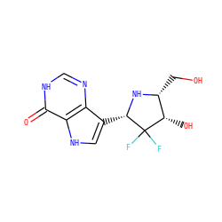 O=c1[nH]cnc2c([C@@H]3N[C@H](CO)[C@H](O)C3(F)F)c[nH]c12 ZINC000027091175