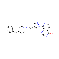 O=c1[nH]cnc2c(-n3cc(CCN4CCC(Cc5ccccc5)CC4)cn3)nccc12 ZINC000653742638