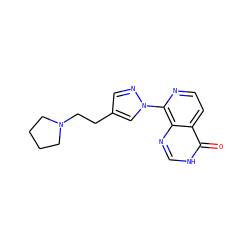 O=c1[nH]cnc2c(-n3cc(CCN4CCCC4)cn3)nccc12 ZINC000653719662